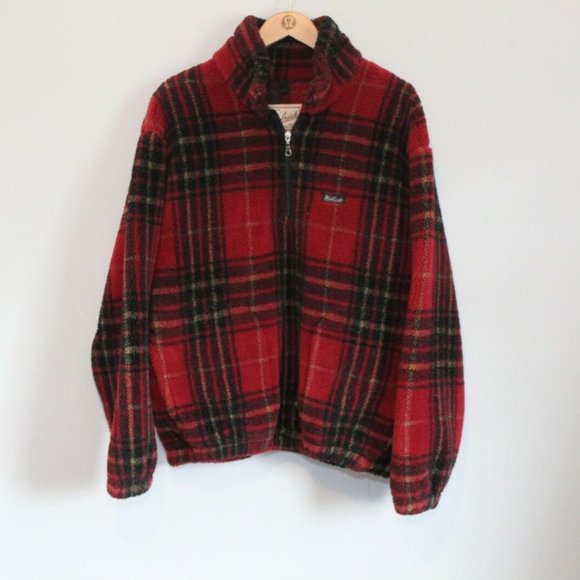 Woolrich Jackets & Blazers - Woolrich Red Plaid 1/4 Quarter Zip Fleece Pullover Jacket USA Made Large H11688